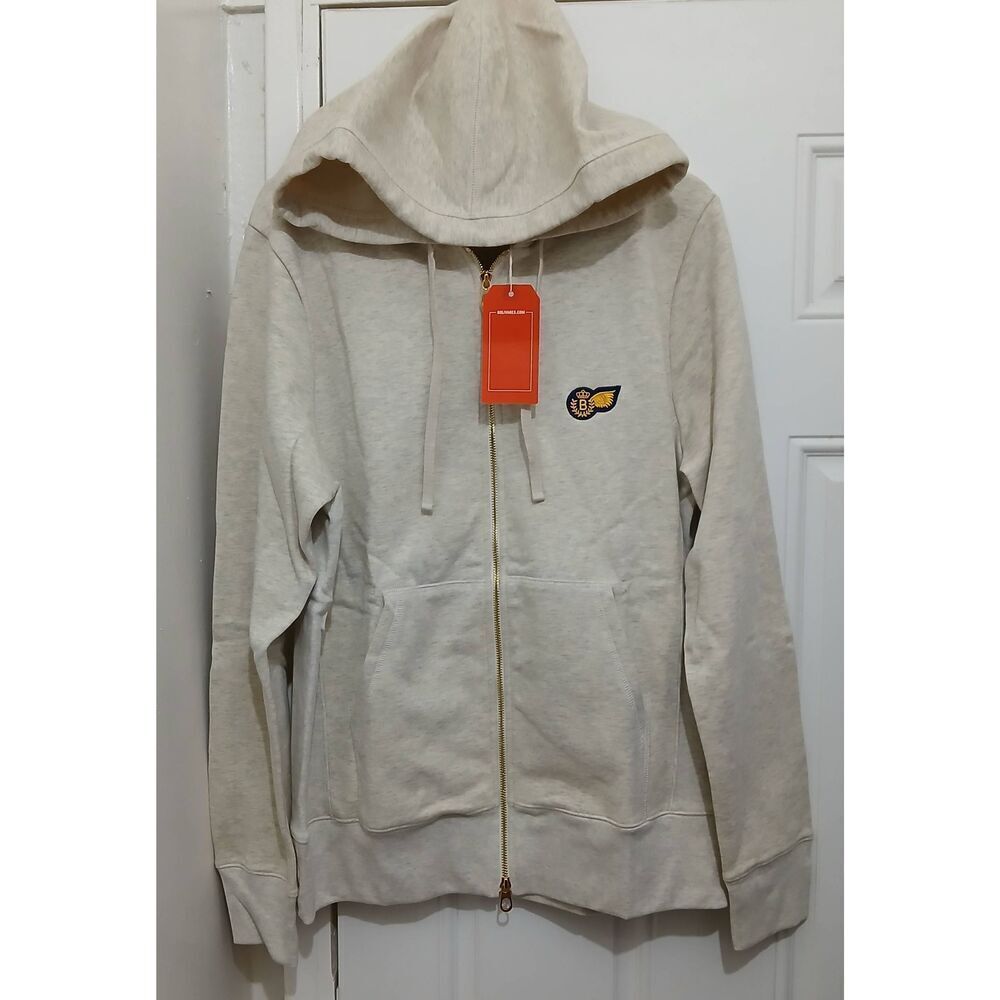 Bolivares new york mens xl full zip hoodie sweatshirt fleece lined cream beige